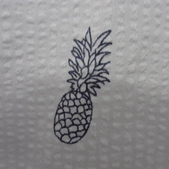 Molokai Seersucker White and Navy Blue Pineapple Button Down Shirt - Picture 9 of 12